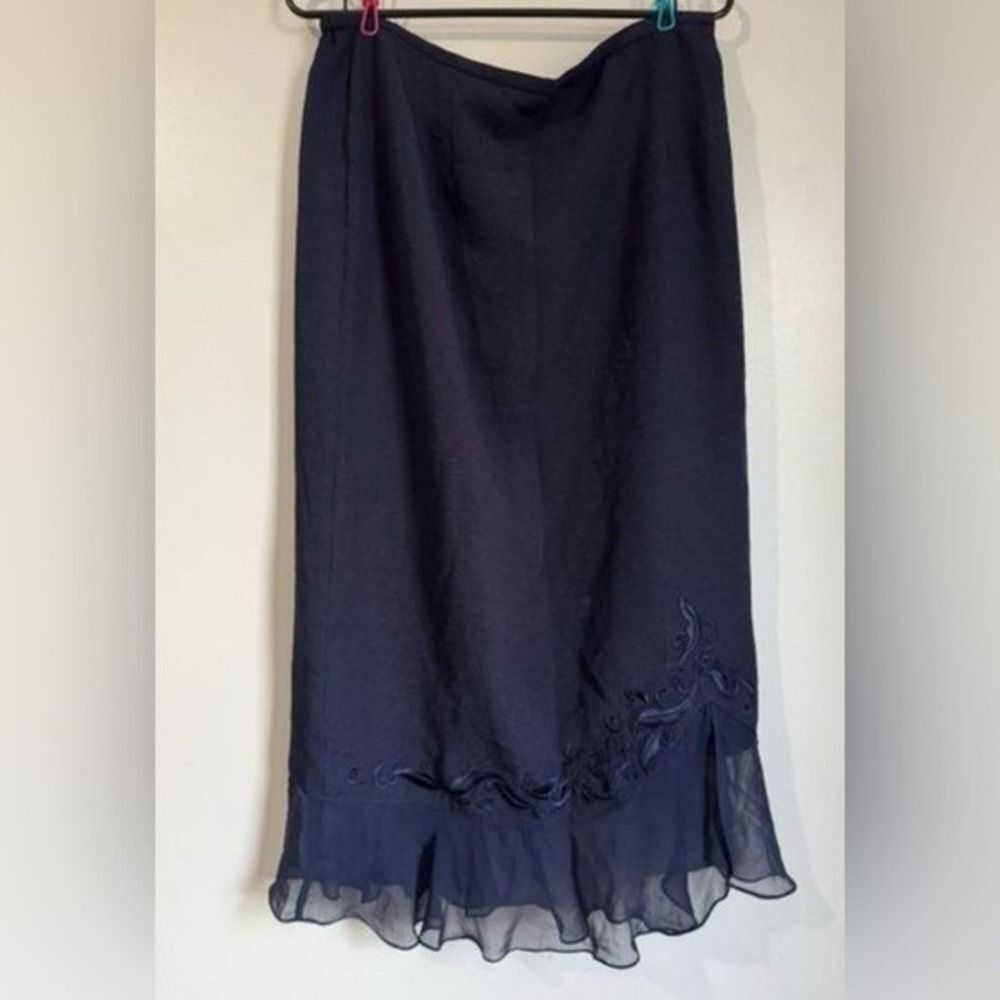 Vintage Plaza South sz 14 Womens Blue Embroidered Floral Sheer Top & Skirt Set - Picture 2 of 3